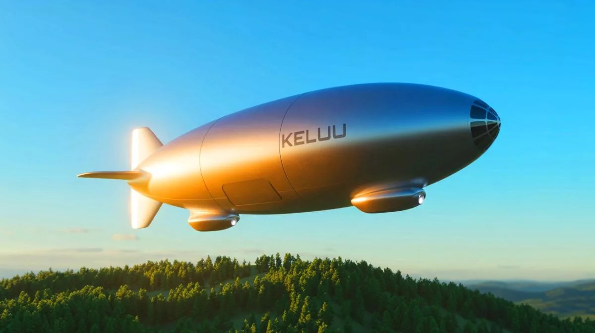 Illustration de l'innovant dirigeable autonome de Kelluu propulsé par hydrogène, utilisé pour la surveillance aérienne.