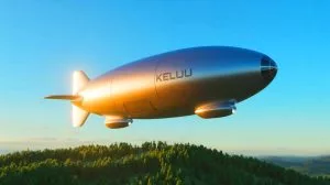 Illustration de l'innovant dirigeable autonome de Kelluu propulsé par hydrogène, utilisé pour la surveillance aérienne.
