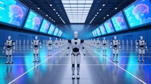 « La Chine ouvre le plus grand centre d’entraînement pour robots humanoïdes » : 50 000 données par jour pour créer un super cerveau Illustration de robots humanoïdes en formation dans le centre d'innovation de Shanghai.
