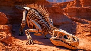 Illustration de la découverte du fossile de Spicomellus afer, un dinosaure cuirassé unique au Maroc.