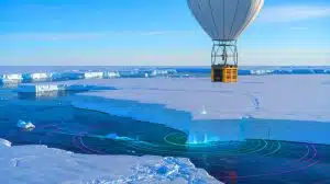 Illustration de signaux radio mystérieux détectés sous la glace de l'Antarctique.