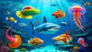 Illustration de créatures marines potentiellement dangereuses pour l'homme.
