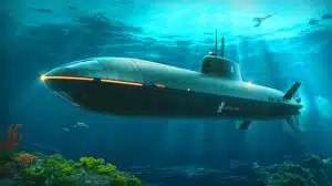 Illustration de la mise en œuvre d'Excalibur, un drone sous-marin piloté à distance par la Royal Navy.