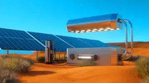 Illustration de la production d'hydrogène vert à partir de l'humidité de l'air grâce à un système solaire innovant.