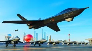 Illustration de la présentation potentielle du drone furtif FH-97 lors de la parade militaire en Chine.