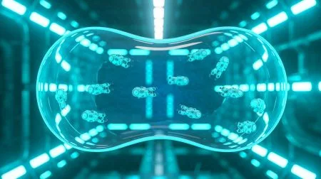 Illustration de sperm bots contrôlés magnétiquement dans un modèle anatomique du système reproducteur féminin.