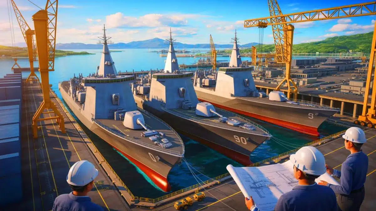 Illustration de la transformation de la baie de Subic en un hub stratégique de fabrication d'armes face à la Chine.