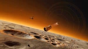 Illustration de la mission DART déviant l'astéroïde Dimorphos pour protéger la Terre.
