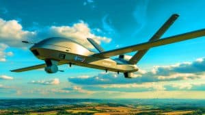 Illustration de l'EuroDrone, projet de drone de surveillance européen développé par Airbus, Dassault Aviation et Leonardo.