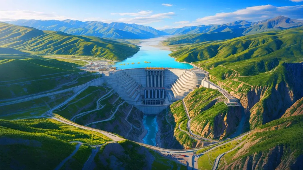 Illustration de l'ambitieux projet de barrage de Motuo sur le plateau tibétain.