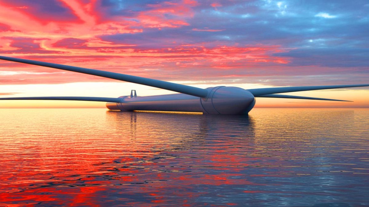 Illustration de la nouvelle éolienne flottante chinoise produisant 17 mégawatts d'énergie propre.