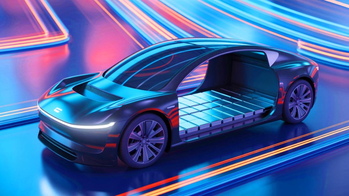 Illustration de batteries structurelles en fibres de carbone intégrées dans des véhicules pour optimiser l'autonomie énergétique.