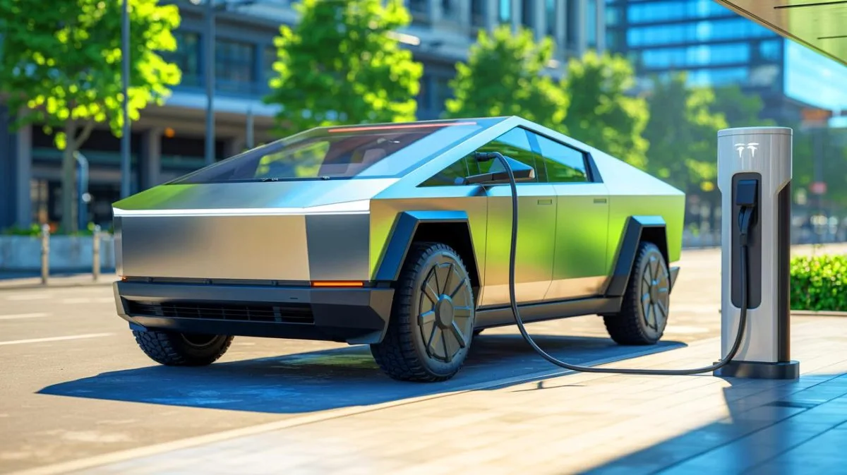 Illustration de la performance de charge record du Tesla Cybertruck en Europe.
