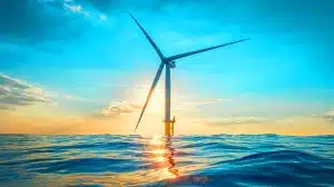 Illustration de la plus puissante éolienne offshore installée par la Chine.