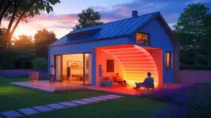 Illustration de l'utilisation du mur Trombe comme système de chauffage solaire passif.