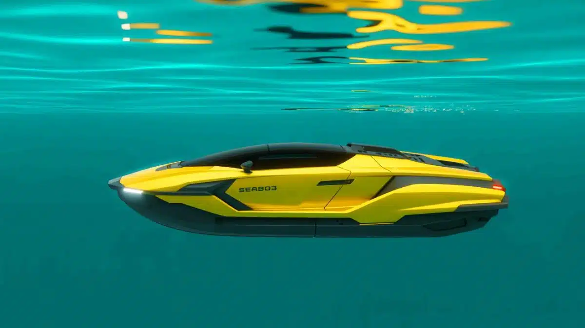 Illustration de la collaboration entre Lamborghini et Cayago pour le Seabob SE63, un engin nautique de luxe.