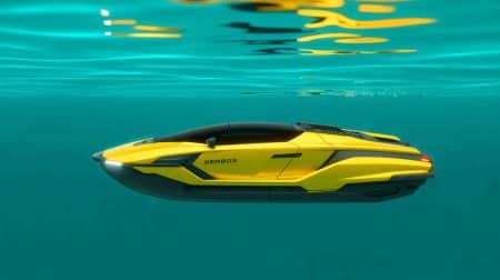 « Le Seabob SE63 combine design Lamborghini et vitesse sous-marine » : un jet nautique de luxe pour filer comme un dauphin Illustration de la collaboration entre Lamborghini et Cayago pour le Seabob SE63, un engin nautique de luxe.