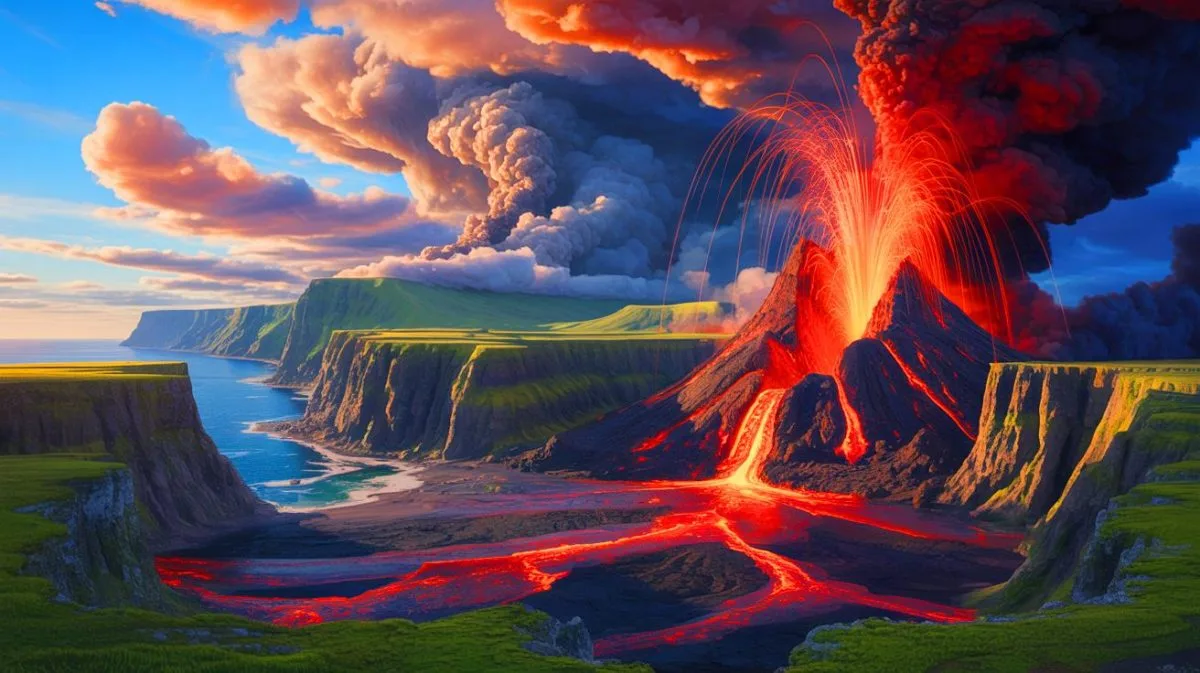 Illustration de l'influence des panaches mantelliques sur l'activité volcanique et la structure tectonique de l'Atlantique Nord il y a 60 millions d'années.