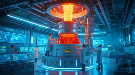 Illustration de la transformation des déchets nucléaires en tritium grâce à un système d'accélérateur de sel fondu.
