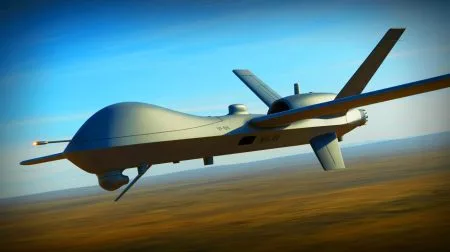 Illustration de l'avion de combat autonome YFQ-42A de l'US Air Force en vol d'essai.