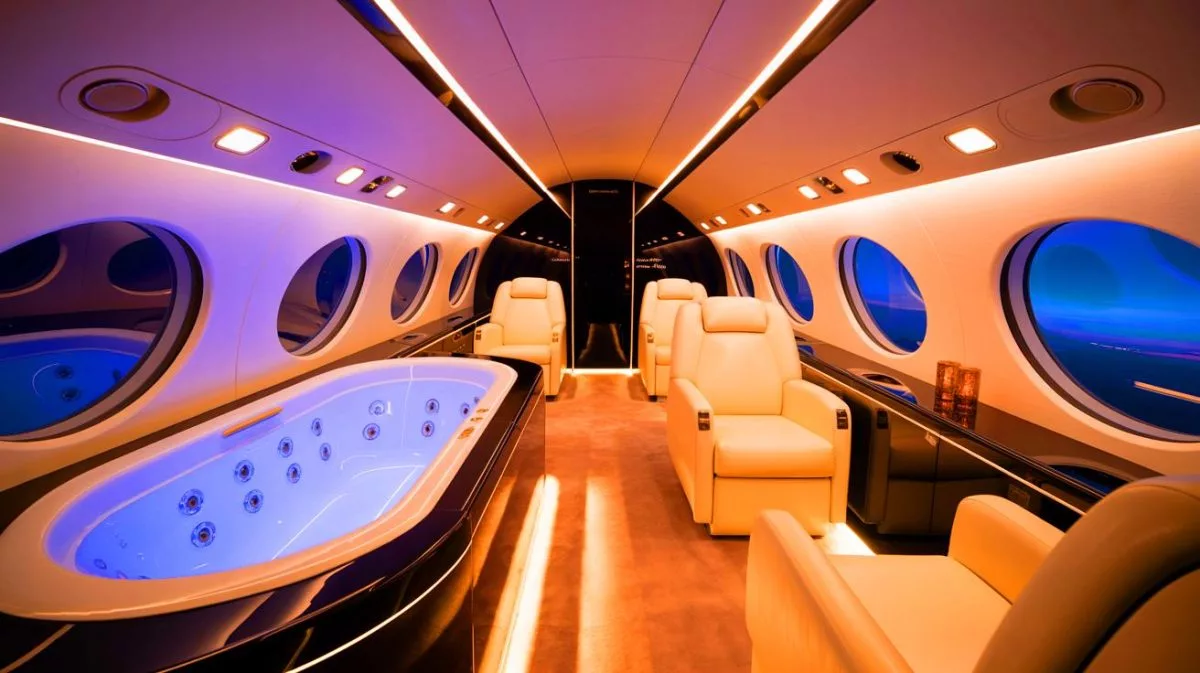 « Robinets en or et jacuzzi à bord » : découvrez l’avion d’affaires le plus luxueux qui bouleverse le monde aérien Illustration de l'avion Global 8000 de Bombardier, symbole d'innovation et de luxe dans l'aviation d'affaires.