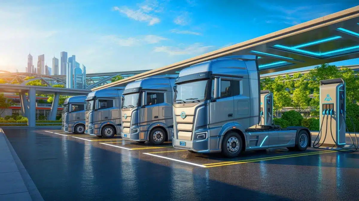 Illustration de la station de supercharge de 100 MW pour camions électriques de Huawei en Chine.