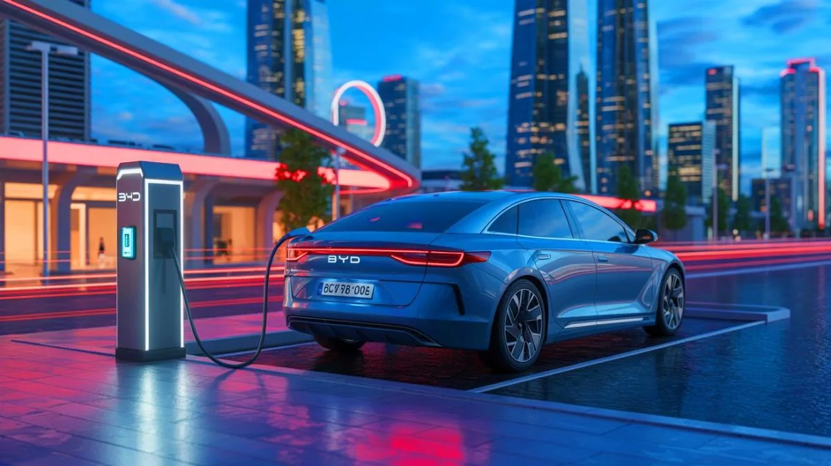 Illustration de l'innovation technologique de BYD avec la recharge ultra-rapide pour voitures électriques en Europe.