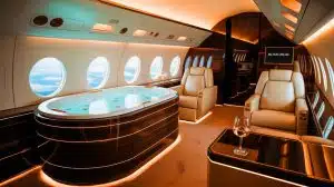 Illustration de l'avion Global 8000 de Bombardier en vol, symbolisant la nouvelle ère de l'aviation civile rapide et luxueuse.