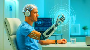 « Une nouvelle vie pour les patients » : une IA de l’UCLA permet aux personnes handicapées de contrôler un bras par la pensée Illustration de l'interface cerveau-ordinateur non invasive utilisant l'intelligence artificielle pour aider les personnes handicapées.