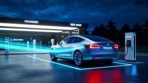 Illustration de la station de supercharge de 100 MW pour camions électriques inaugurée par Huawei en Chine.