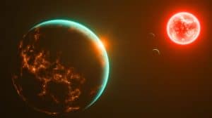 Illustration de l'étoile L 98-59 et de ses exoplanètes, incluant une planète dans la zone habitable.