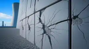 Illustration de la capacité d'auto-réparation du béton sous l'effet des rayonnements nucléaires.