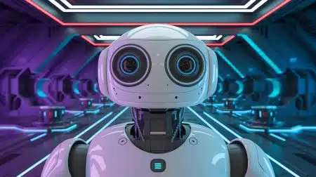 Illustration de la vision à 360 degrés des robots grâce aux caméras fish-eye duales.