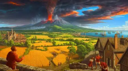 Illustration de l'impact d'une éruption volcanique sur le climat européen au XIVe siècle.