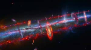 Illustration de la rotation synchronisée de galaxies au sein d'un filament cosmique.