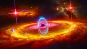 Illustration de la découverte de quasars radio géants grâce au Giant Meterwave Radio Telescope.