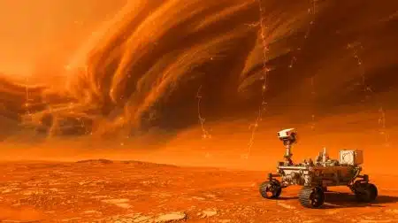 Illustration de l'enregistrement des décharges électriques sur Mars par le rover Perseverance.