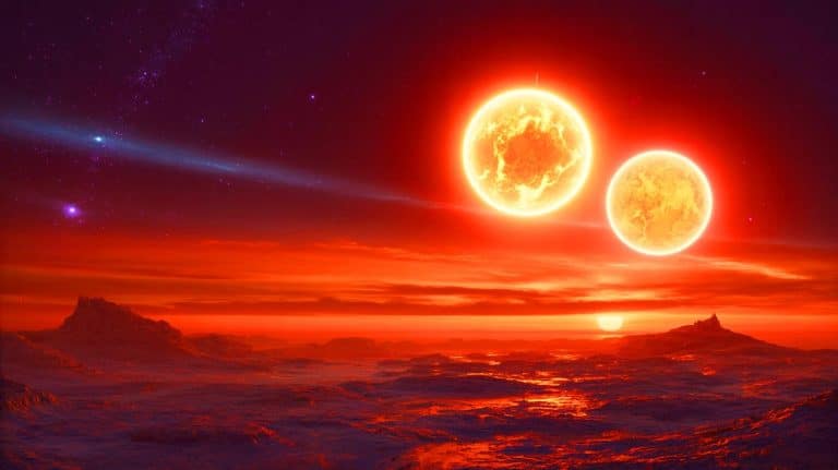 Une planète « Tatooine » découverte très loin de ses étoiles jumelles, un record qui redéfinit notre compréhension cosmique Illustration de l'exoplanète HD 143811 AB b orbitant autour de ses étoiles jumelles.