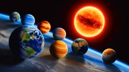 Vie extraterrestre possible sur TRAPPIST-1e : une lueur d’espoir malgré l’activité intense de son étoile Illustration de TRAPPIST-1 et de ses exoplanètes potentiellement habitables malgré les éruptions stellaires fréquentes.